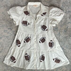Peach Love California White Football Sequin Button-Front Dress Small